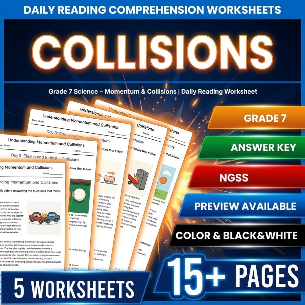 Force and Motion Grade 7 Science Daily Reading Worksheets Bundle | NGSS — included worksheet 1