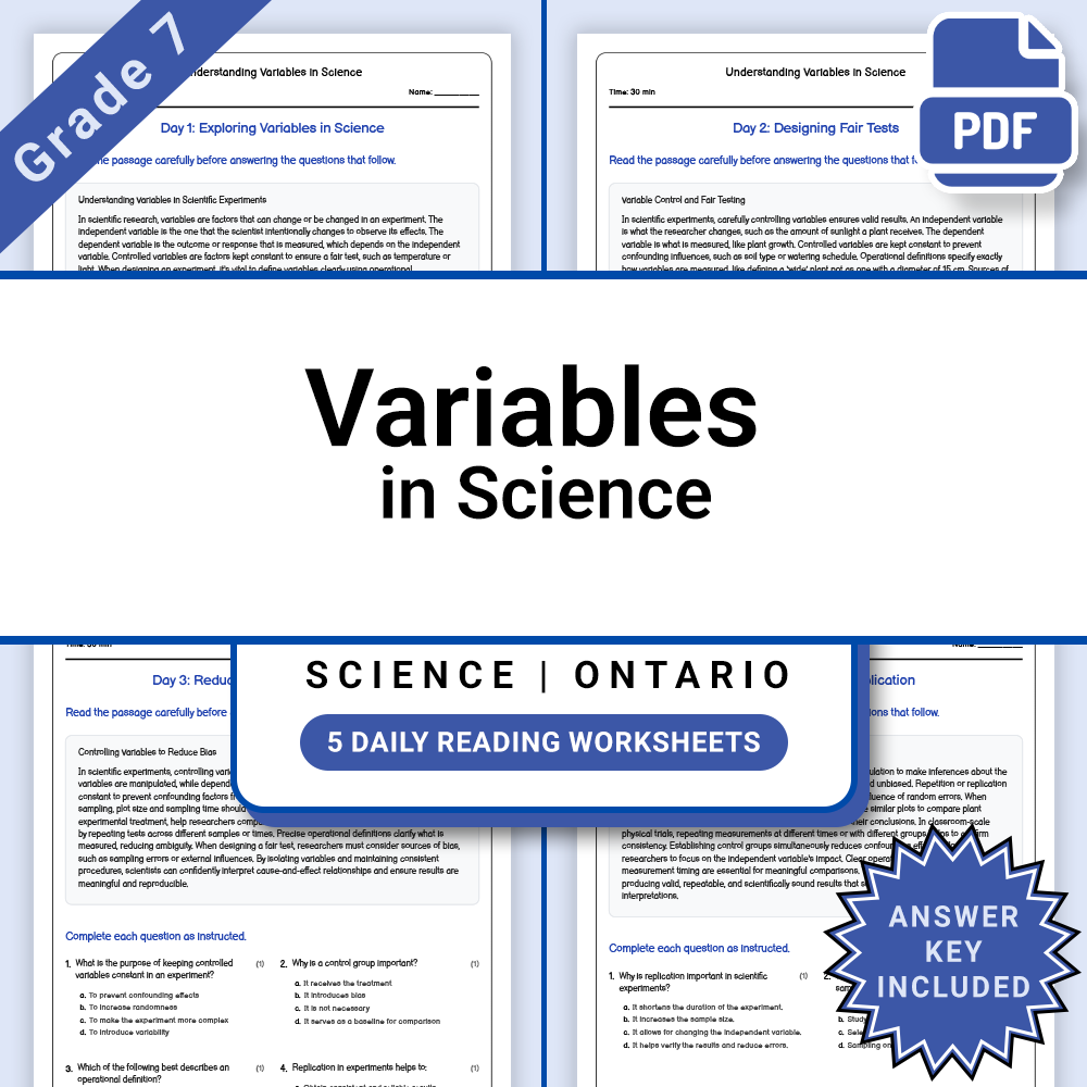 Grade 7 Science Lesson Bundle | Ontario Curriculum Reading Worksheets — included worksheet 10