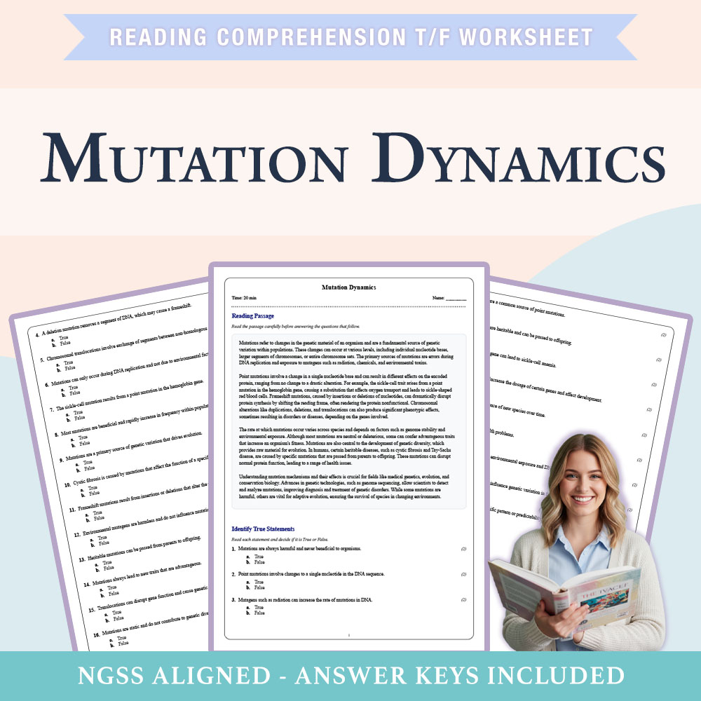 Grade 11 Science reading comprehensions true or false worksheet worksheet — 11th Grade Science | Mutation Dynamics Workshe…