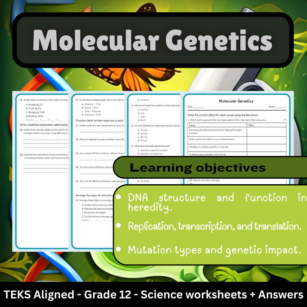 Grade 12 Science – Molecular Genetics Worksheet (Answer Key) | TEKS Aligned