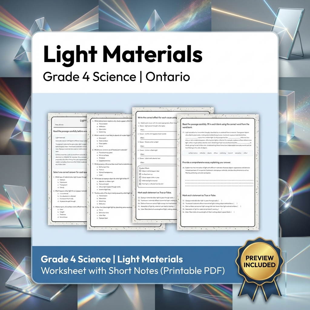 Grade 4 Science Lesson Bundle | Sound, Light & Shadow Activities — included worksheet 7