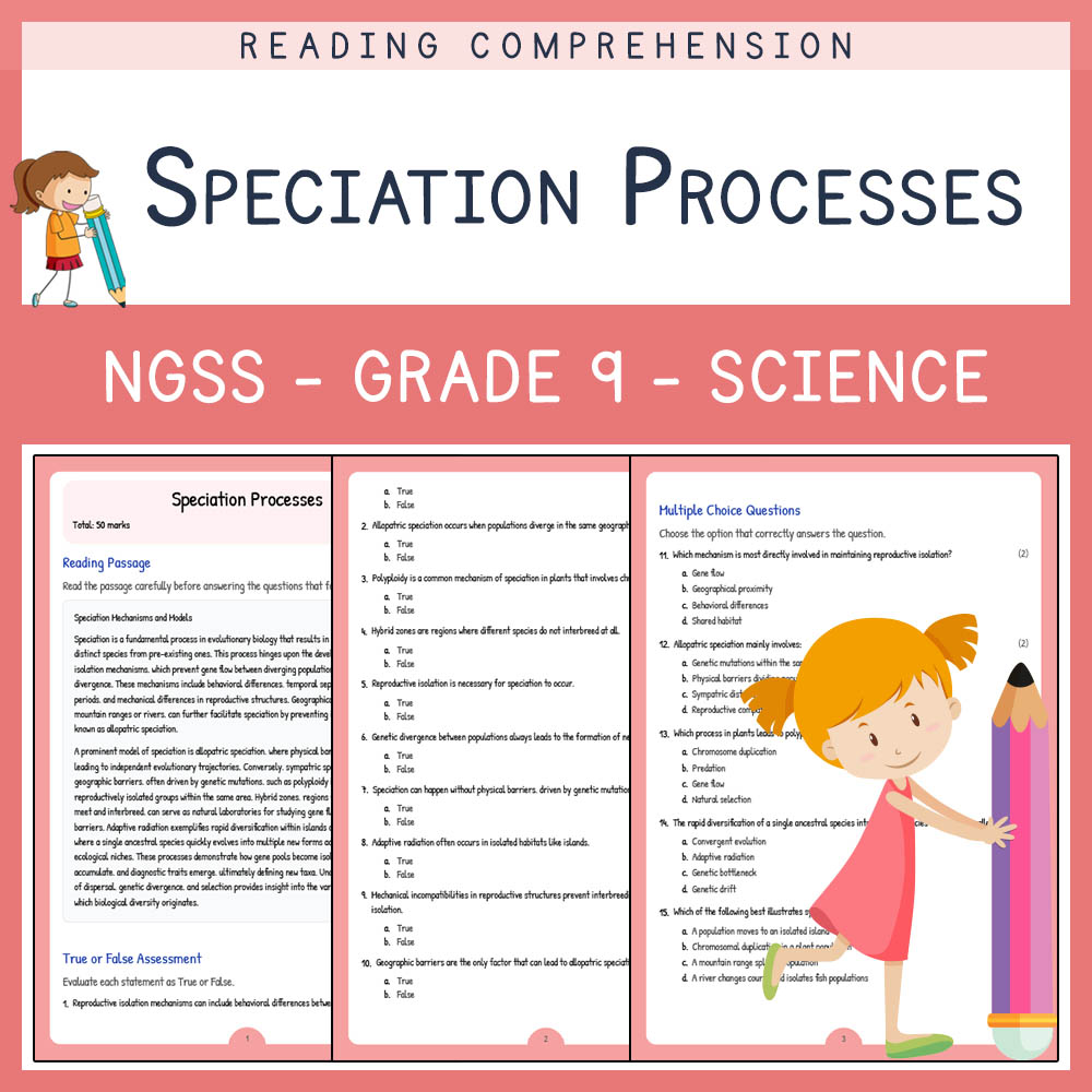 Grade 9 Science worksheet worksheet — Grade 9 Science | Speciation Processes Worksheet & Answer Key (NGSS Aligned) — page 1