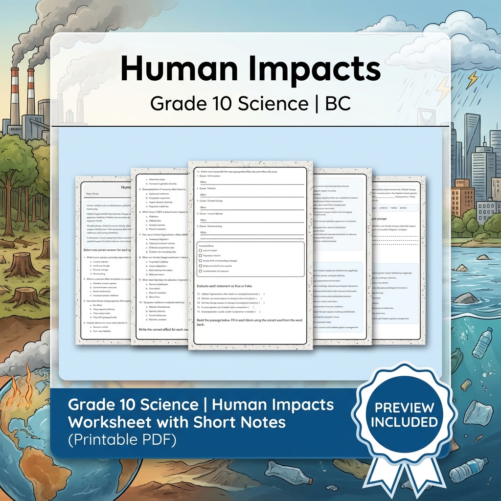 Grade 10 Science | BC Framework Lesson Group Worksheet Pack — included worksheet 9