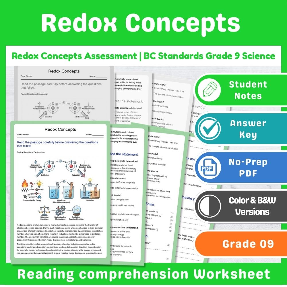 Grade 9 Science Mini Bundle | Chemical Reactions Assessment – BC Standards — included worksheet 12