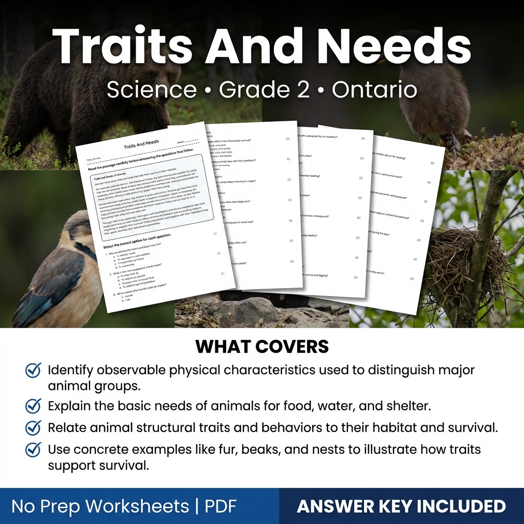 Traits And Needs Grade 2 Science Worksheet | Ontario Standards