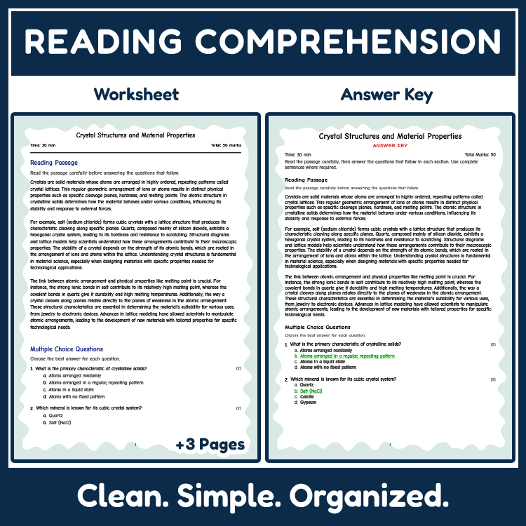 Science reading worksheets worksheet — Grade 7 Science Reading Worksheet | Crystals & Atomic Structure NGSS — page 2