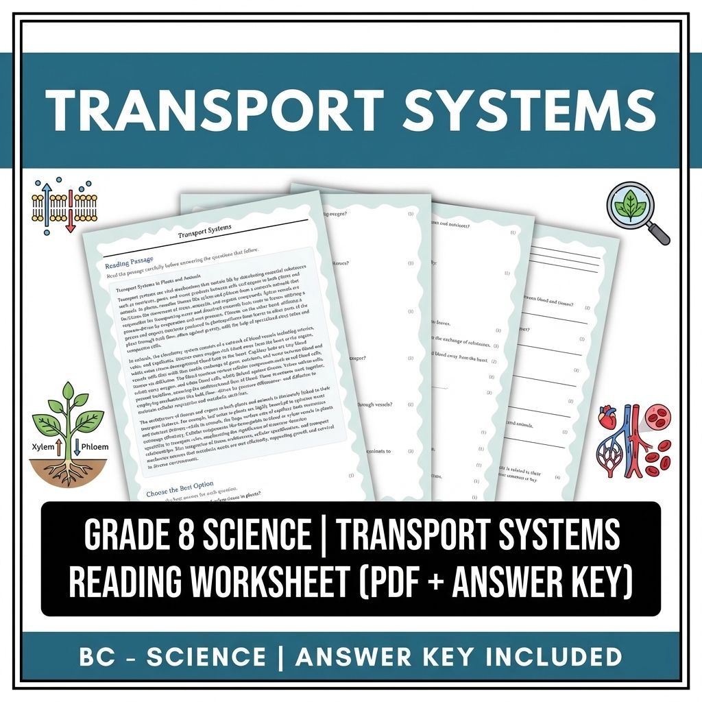 Grade 8 Science | Transport Systems Reading Worksheet (PDF + Answer Key)