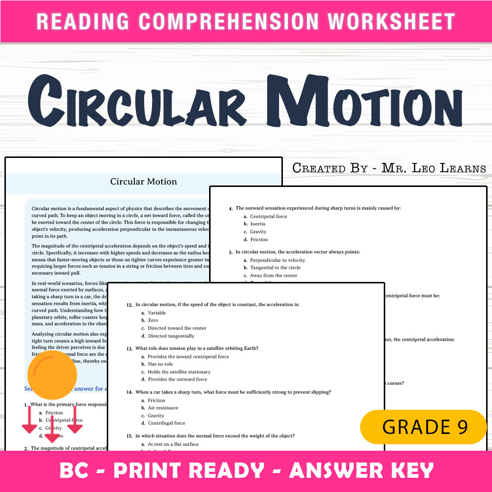 Grade 9 Science worksheet mcq paper worksheet — Grade 9 Science — Worksheet MCQ Paper for Mastering Circular Motion — page 1