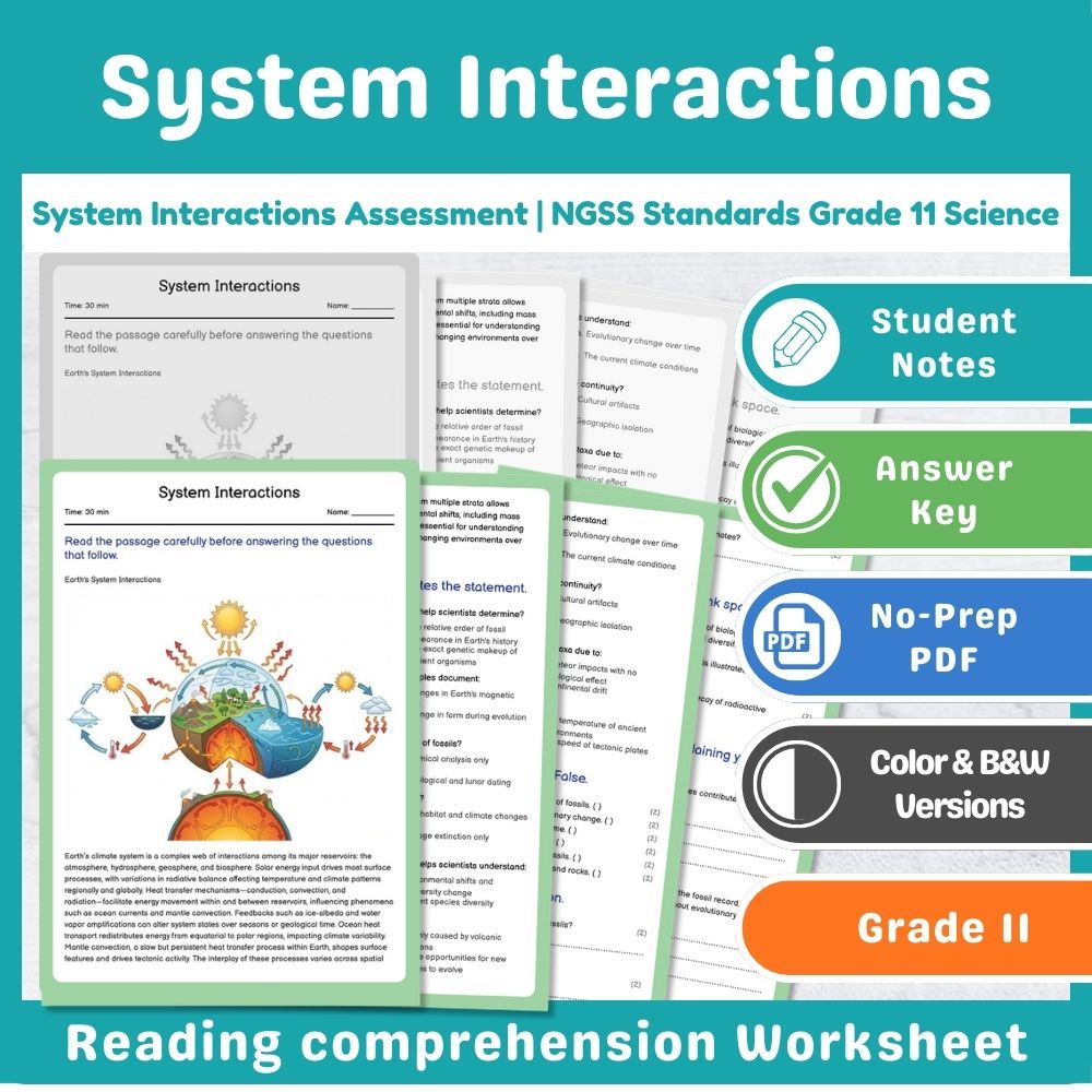 Grade 11 Science assessment worksheet — System Interactions Assessment | NGSS Standards Grade 11 Science