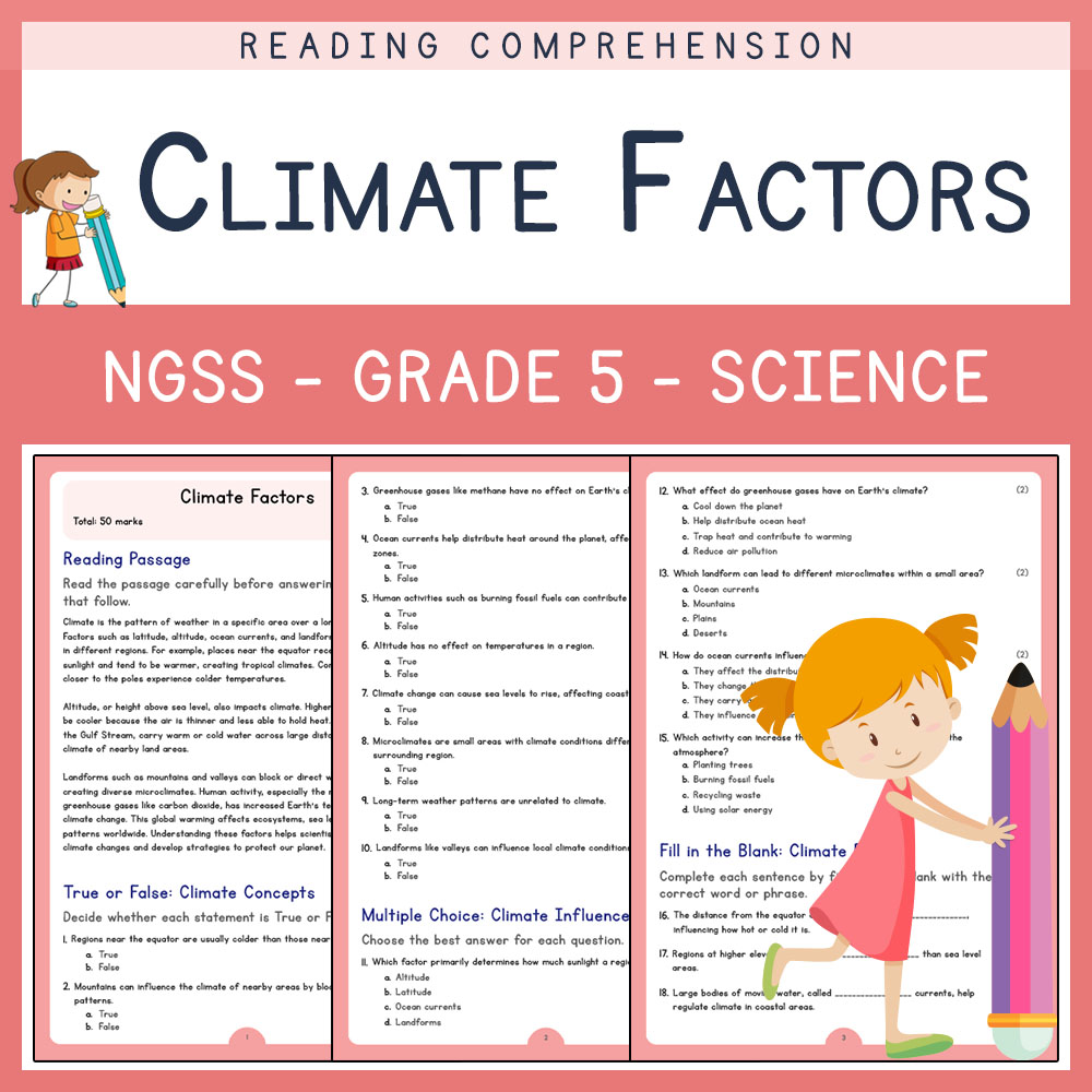 Grade 5 Science worksheets for primary grades worksheet — Grade 5 Science | Climate Factors Worksheet (PDF) | NGSS Aligned…