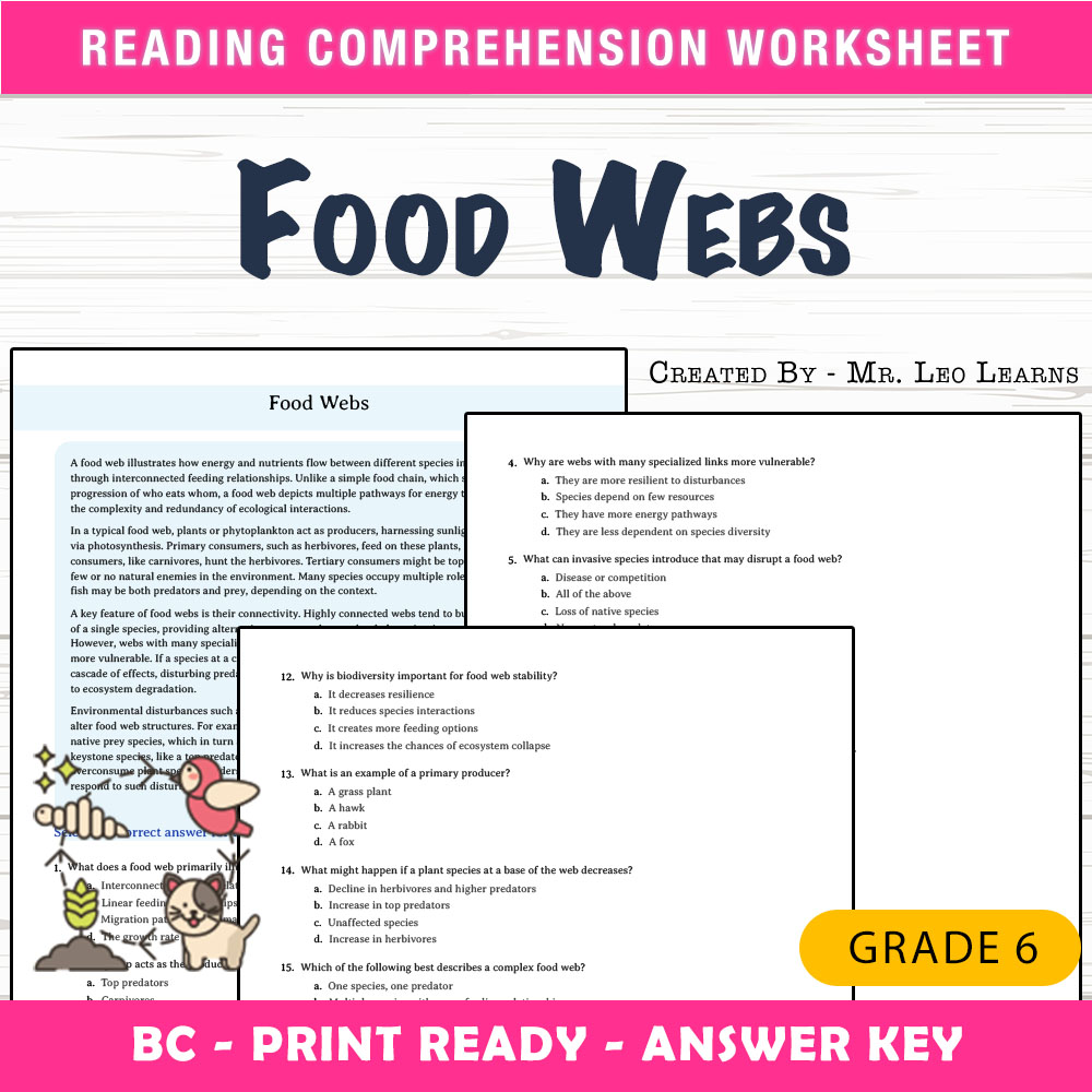 Grade 6 Science worksheet mcq paper worksheet — Grade 6 Science — Food Webs Worksheet MCQ Paper for Mastery — page 1