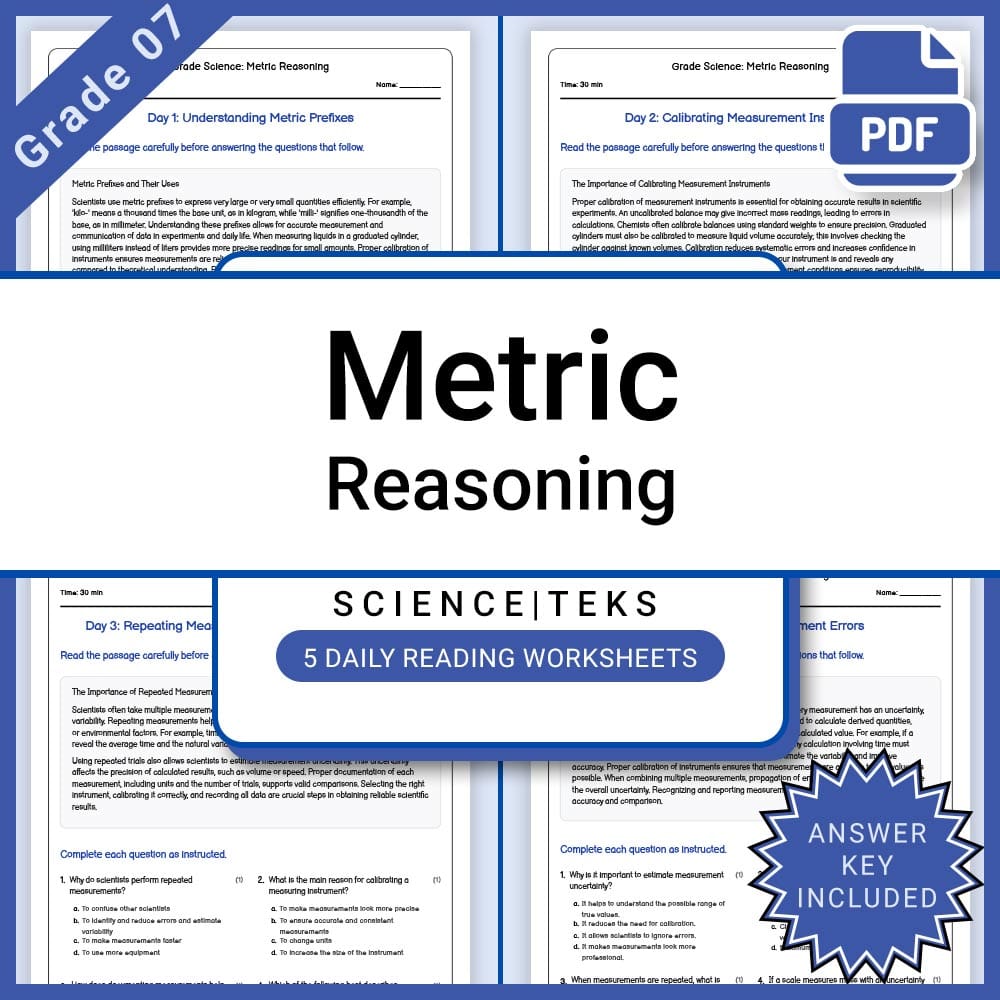 Grade 7 Science Lesson Group TEKS Bundle | Daily Reading Worksheets — included worksheet 5