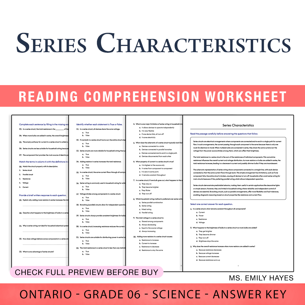 Grade 6 Science worksheet worksheet — 6th Grade Science | Series Characteristics Worksheet (PDF + Answer Key) — page 1