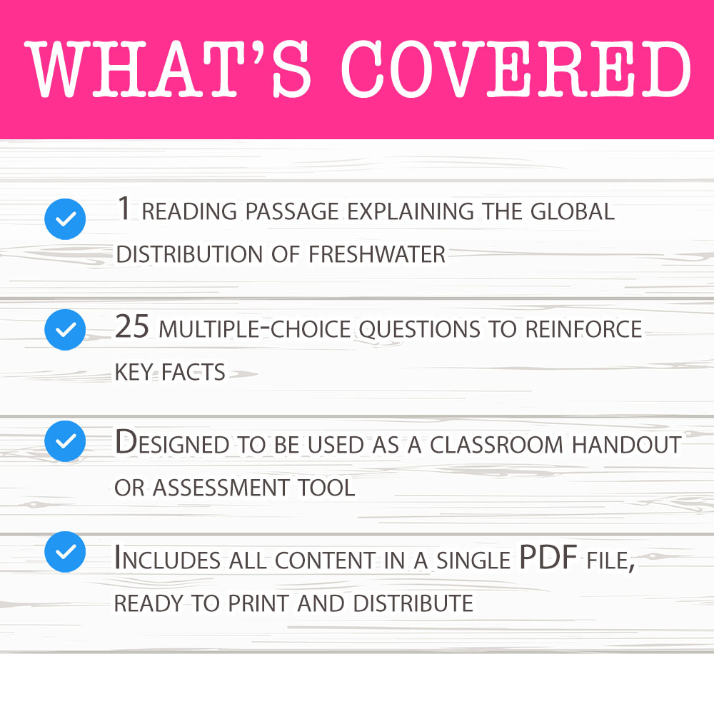 Grade 8 Science worksheet worksheet — Grade 8 Science – Global Distribution of Freshwater Resources Worksheet for Mastery…