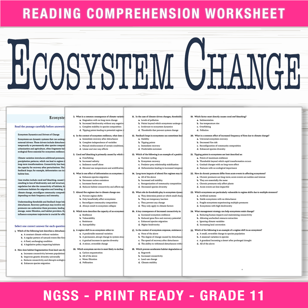 Grade 11 Science worksheet worksheet — Grade 11 Science – Ecosystem Change Worksheet (PDF + Answer Key) — page 1