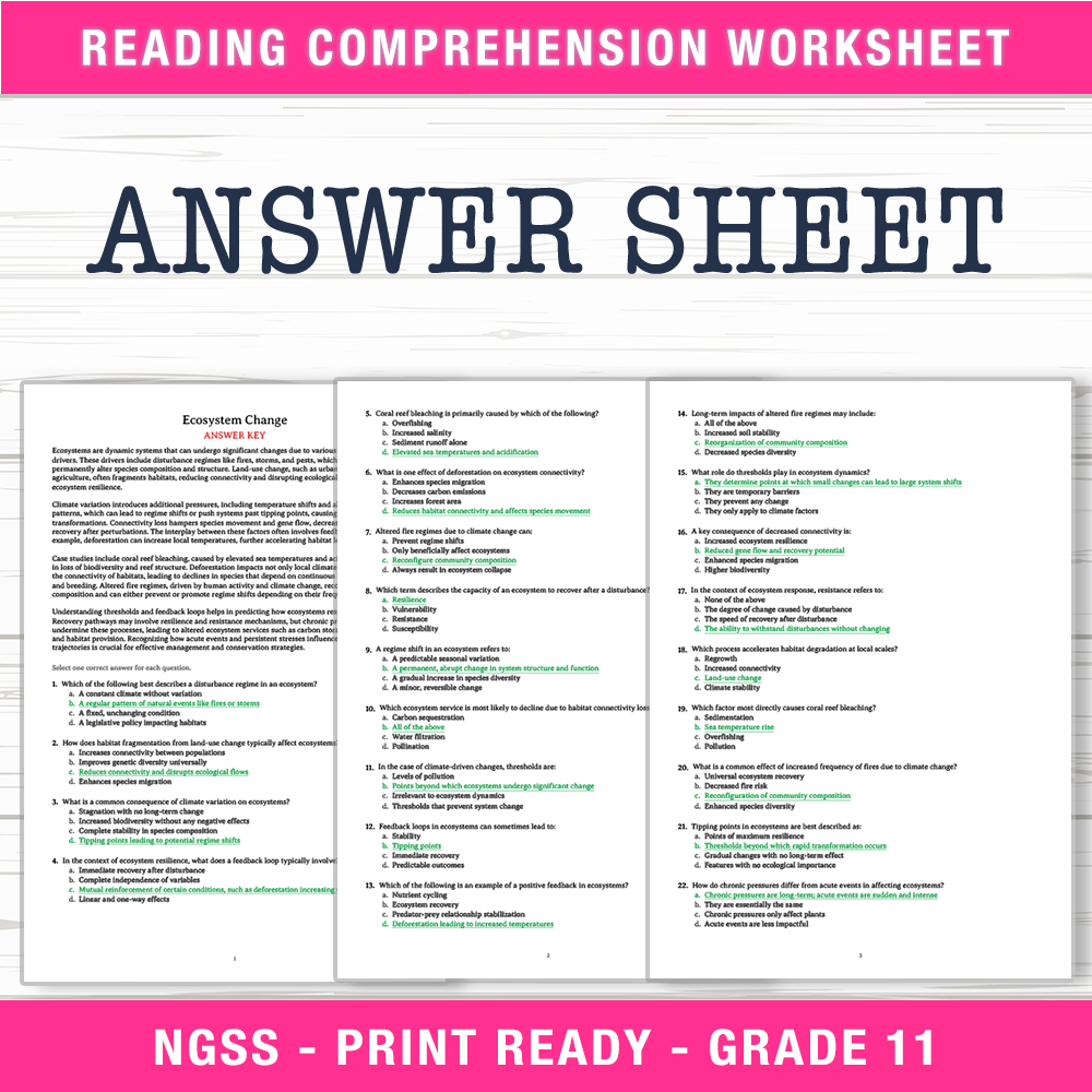 Grade 11 Science worksheet worksheet — Grade 11 Science – Ecosystem Change Worksheet (PDF + Answer Key) — page 2