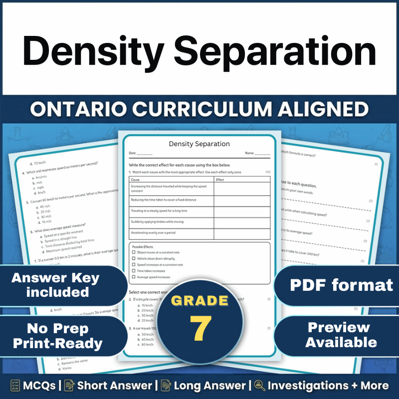 Grade 7 Science | Density Separation Worksheet (PDF) Ontario Standards