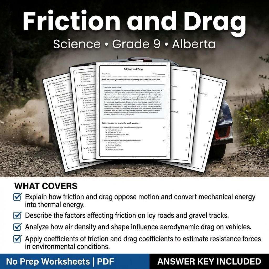 Friction and Drag Worksheet | Grade 9 Science | Alberta Standards