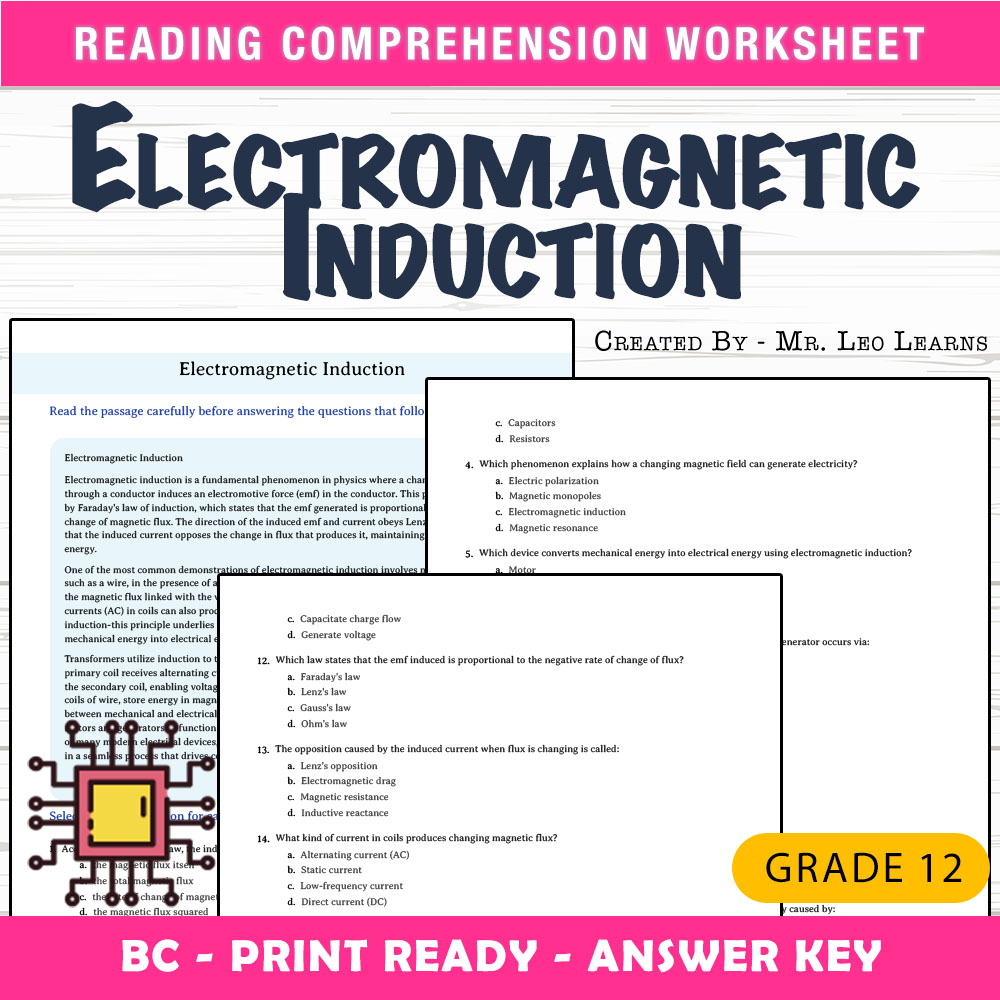 Grade 12 Science worksheet mcq paper worksheet — Grade 12 Science — Electromagnetic Induction Worksheet MCQ Paper — page 1