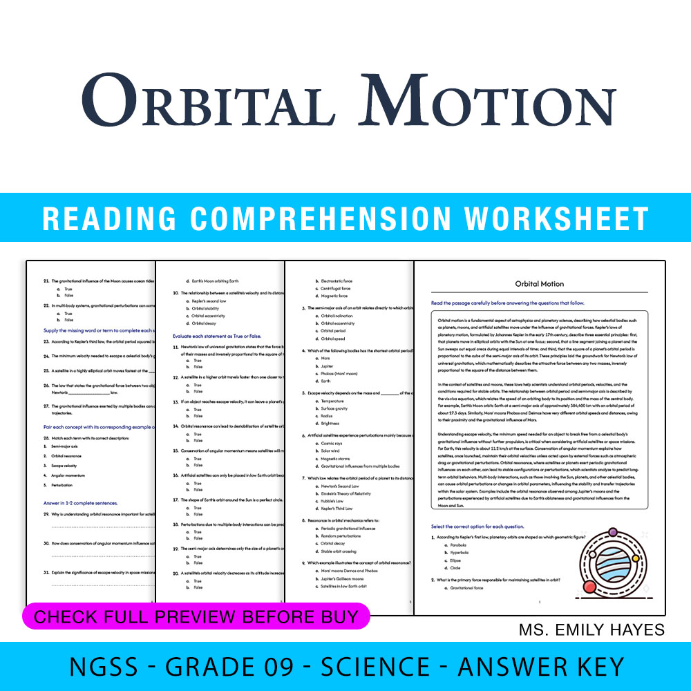 Grade 9 Science worksheet worksheet — 9th Grade Science | Orbital Motion Worksheet (PDF+ Answer Key) — page 1
