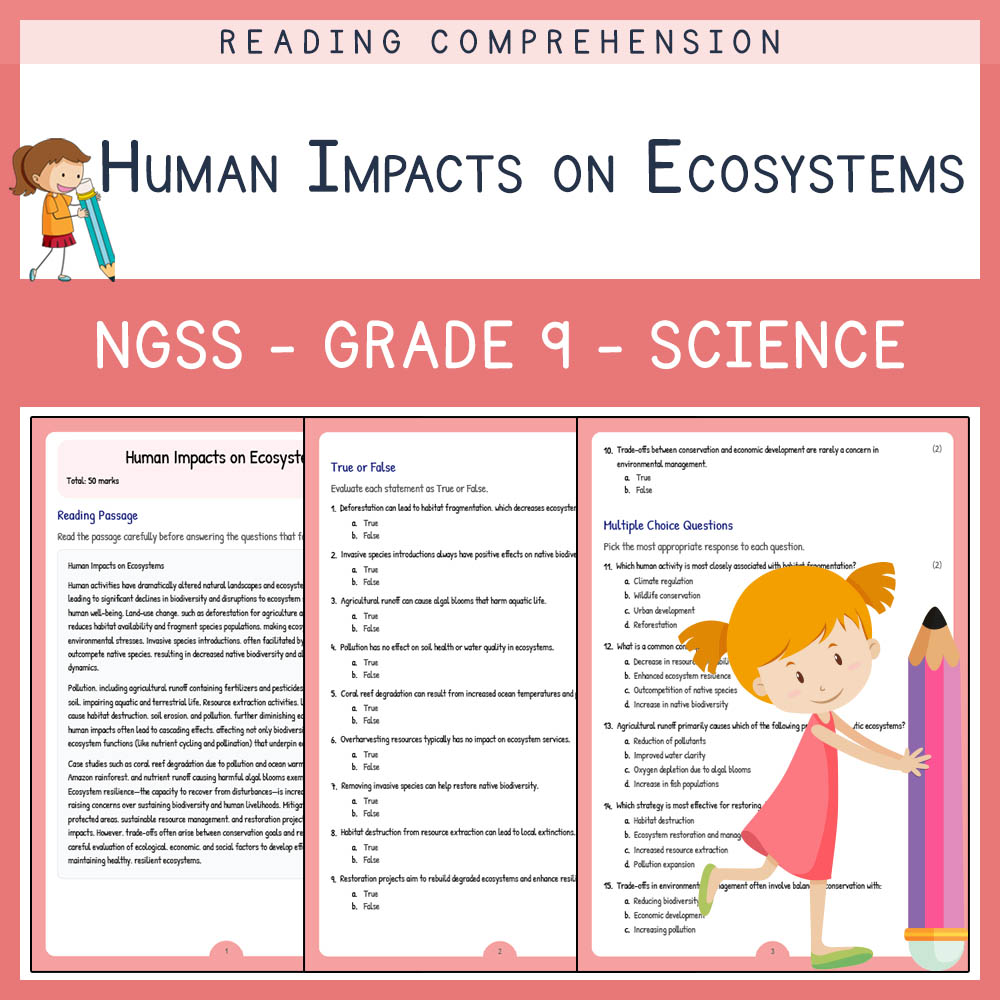 Grade 9 Science worksheet worksheet — Grade 9 Science | Human Impacts on Ecosystems Worksheet (Answer Key) NGSS-Aligned —…