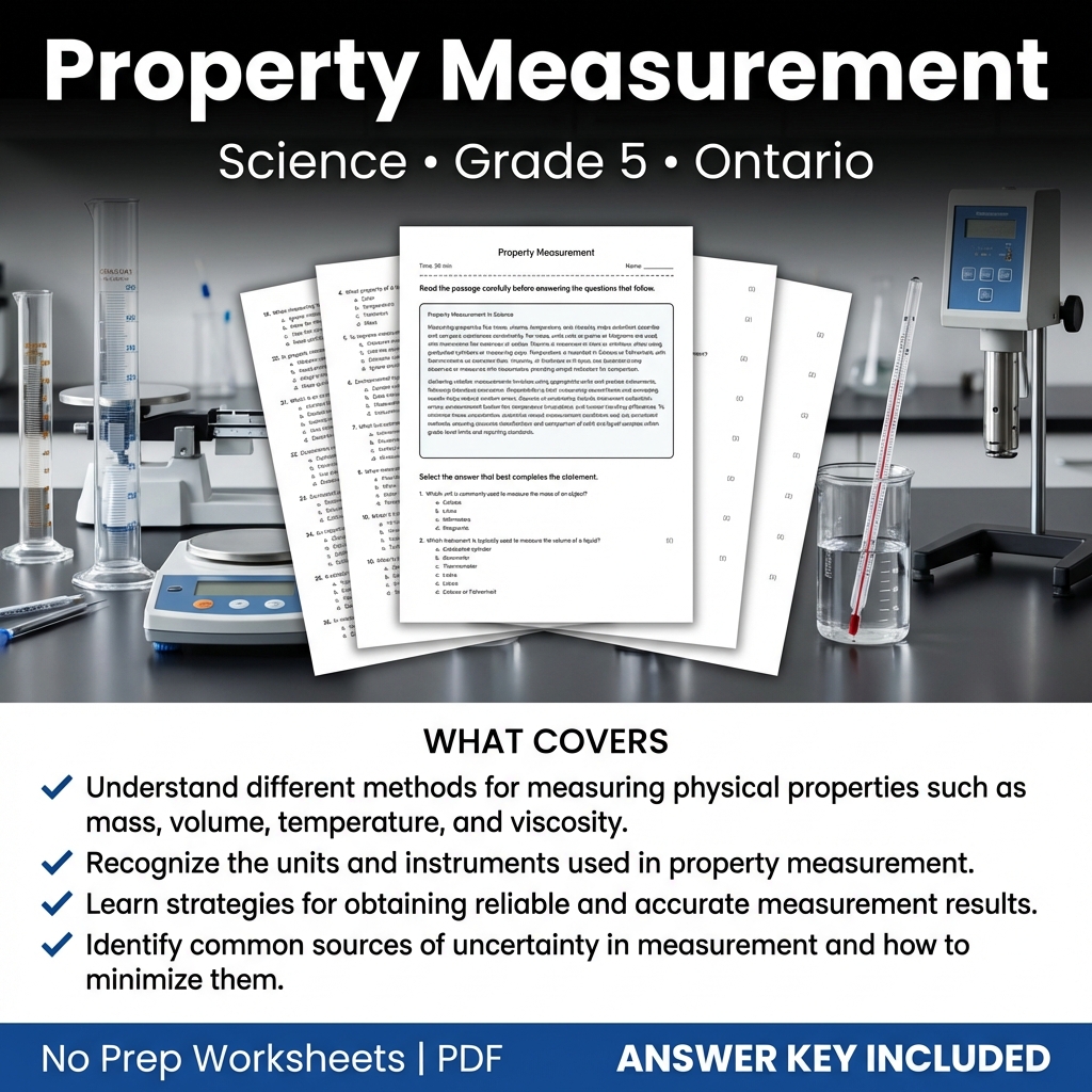 Property Measurement Worksheet for Grade 5 Science | Ontario Standards