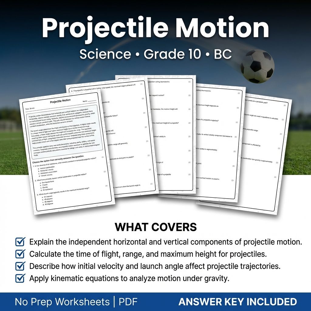 Grade 10 Science | Projectile Motion Worksheet & Answer Key (Printable PDF)