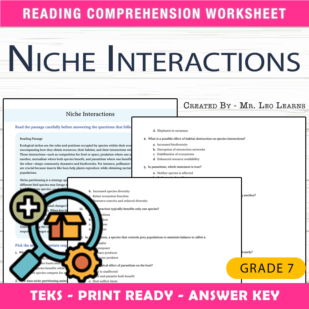 Grade 7 Science worksheet worksheet — Grade 7 Science – Niche Interactions Worksheet for Mastering Ecosystem Roles — page 1