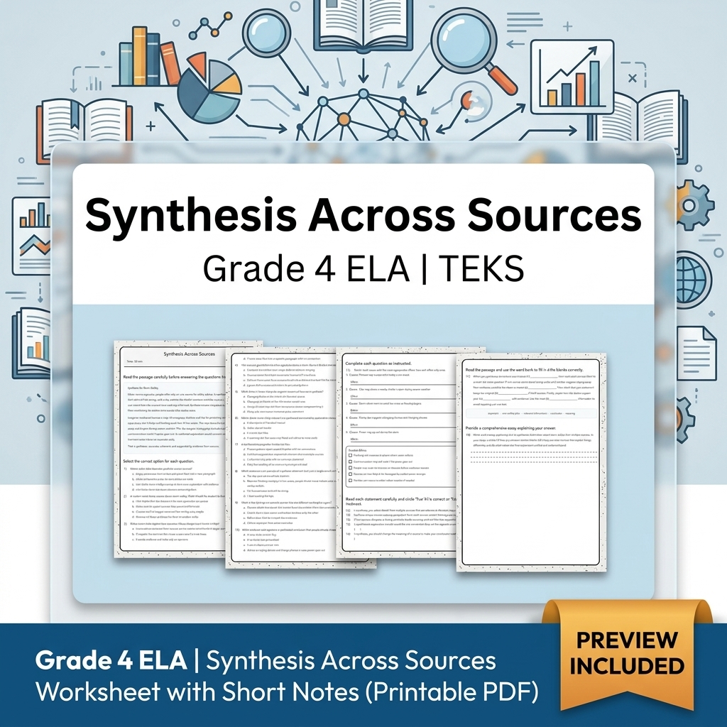 Grade 4 ELA Writing and Reading Skills Full-Year Bundle (TEKS) — included worksheet 22