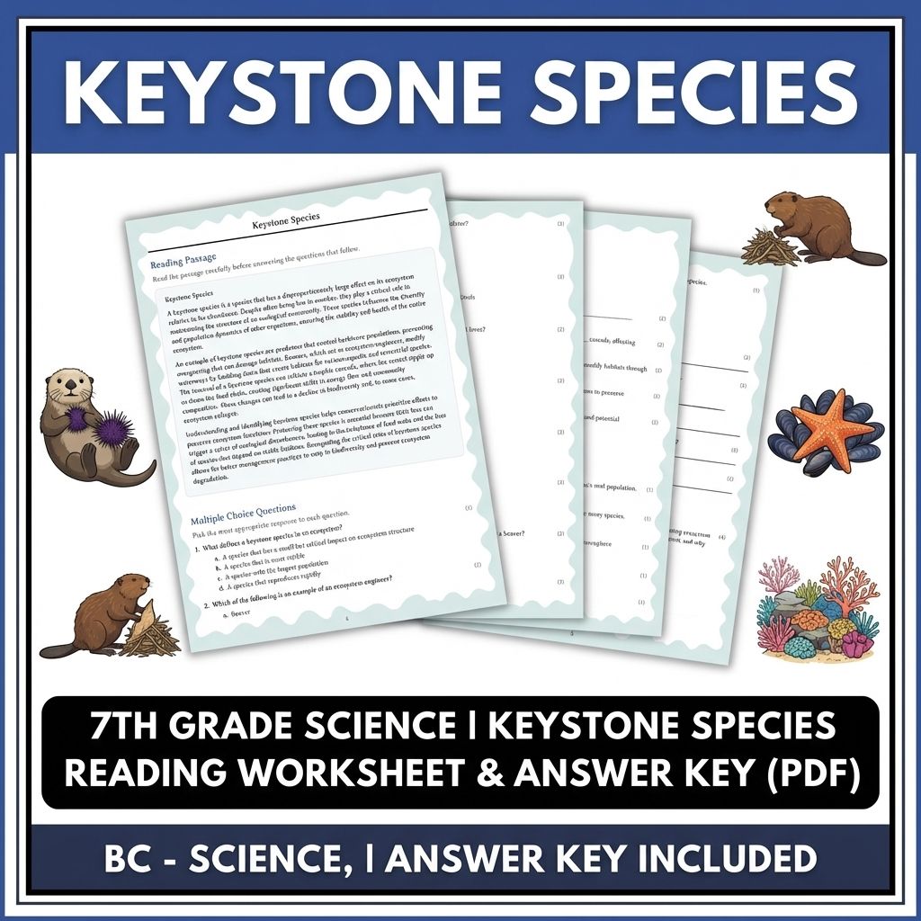 7th Grade Science | Keystone Species Reading Worksheet & Answer Key (PDF)