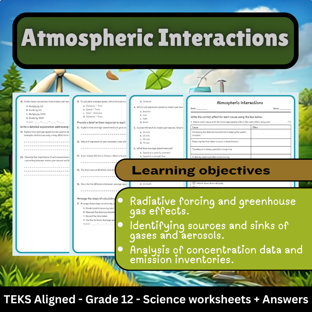 Grade 12 Science | Atmospheric Interactions Worksheet – TEKS Standards (PDF)