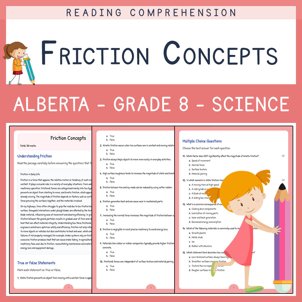 Grade 8 Science worksheet elena worksheet — Grade 8 Science | Friction Concepts Worksheet Elena | Alberta Standards — page 1