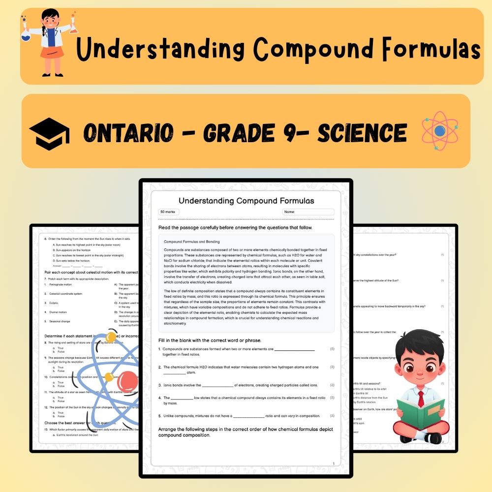 Grade 9 Science worksheet worksheet — Grade 9 Science | Understanding Compound Formulas Worksheet (Answer Key) - Ontario S…
