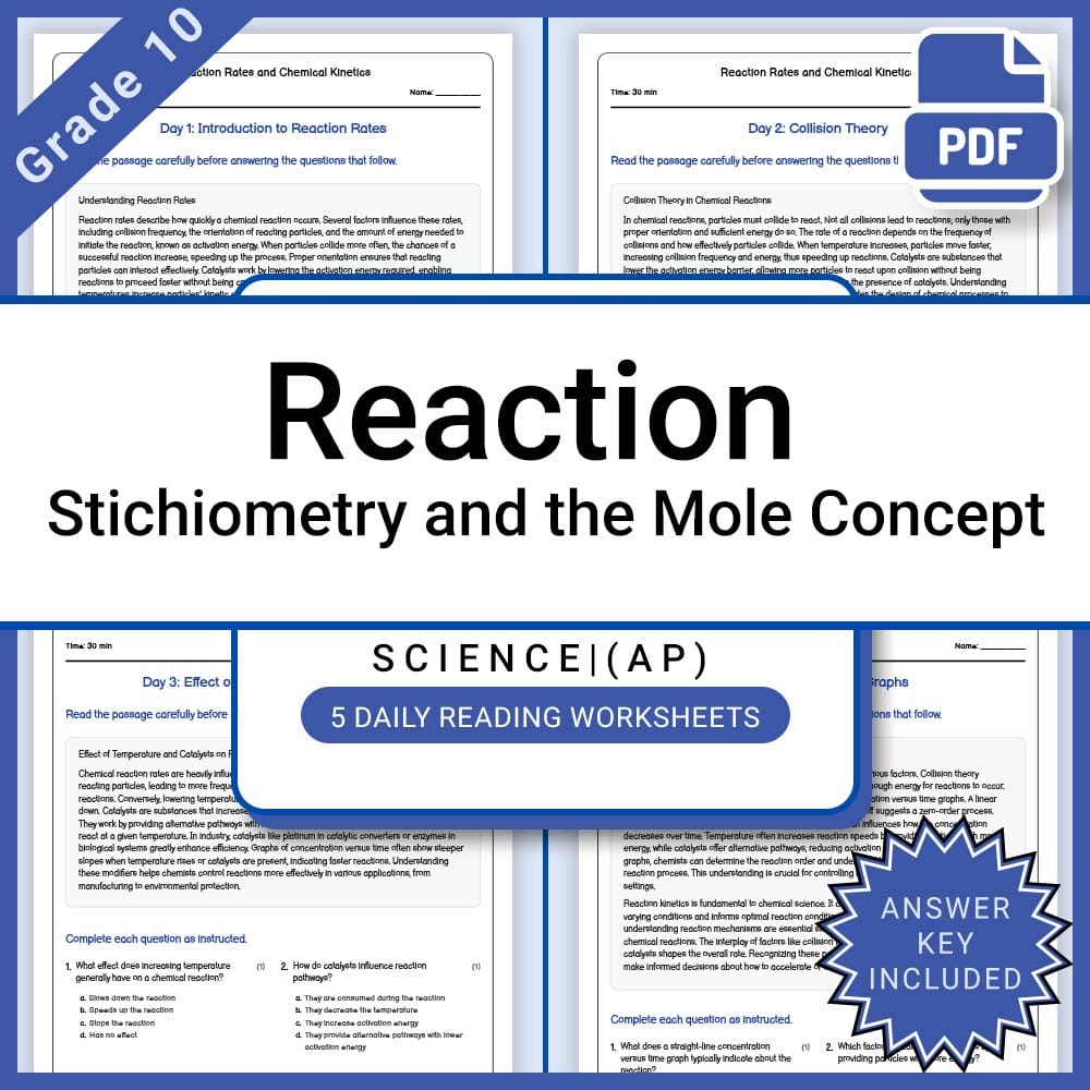 Grade 10 Science daily reading worksheet worksheet — Grade 10 Science – Reaction Stoichiometry Daily Reading Worksheet + A…