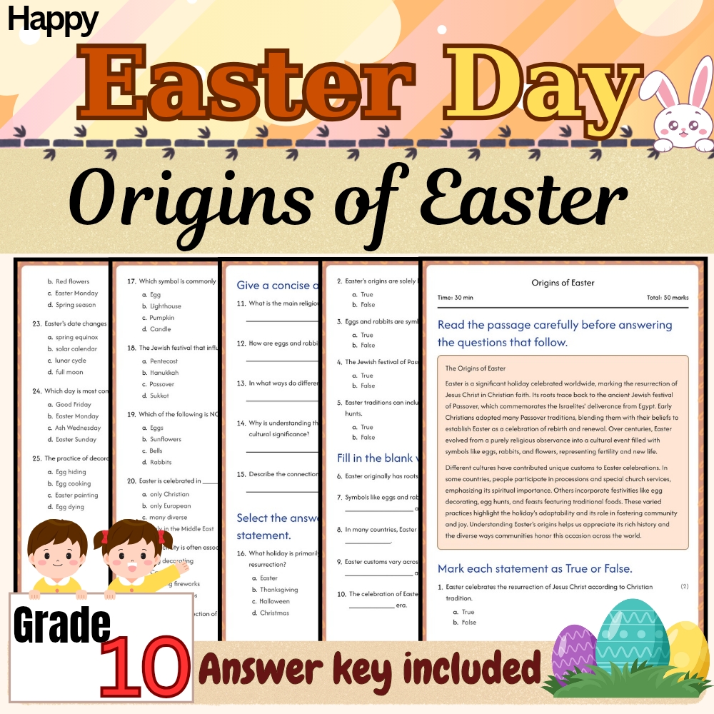 Grade 10 Seasonal Holidays Bundle | Easter Worksheet Pack (PDF + Answer Key) — included worksheet 3