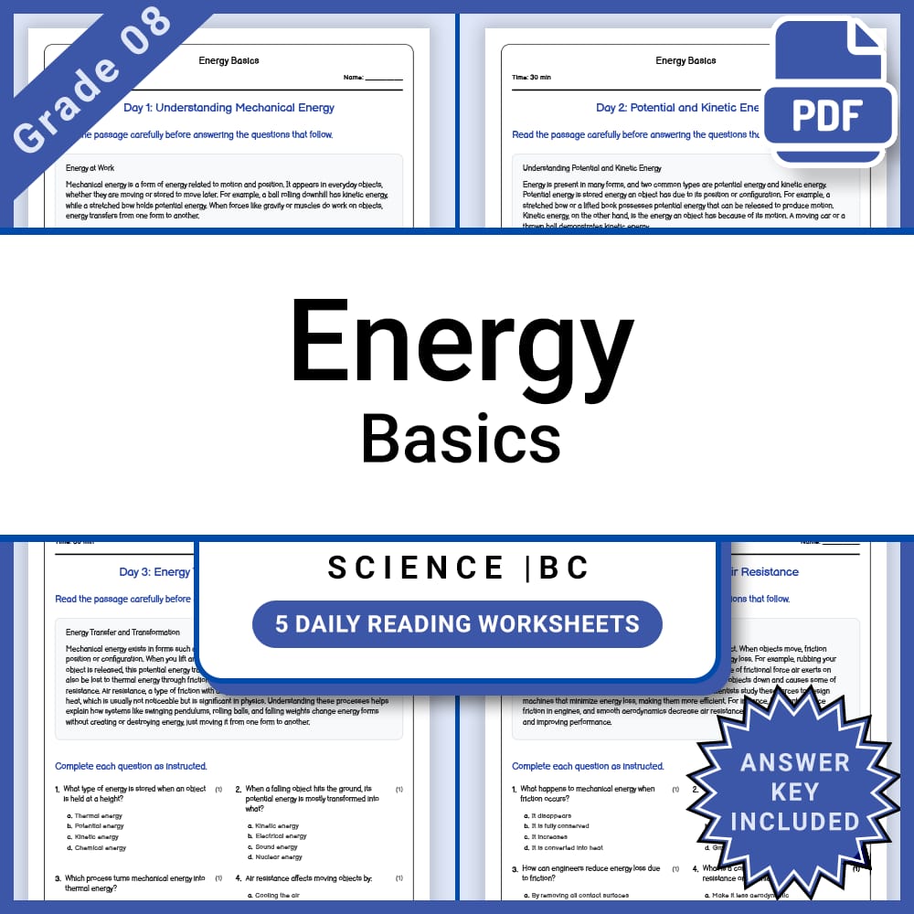 Grade 8 Science Lesson Group | Forces, Motion, Energy & More – Bundle — included worksheet 6