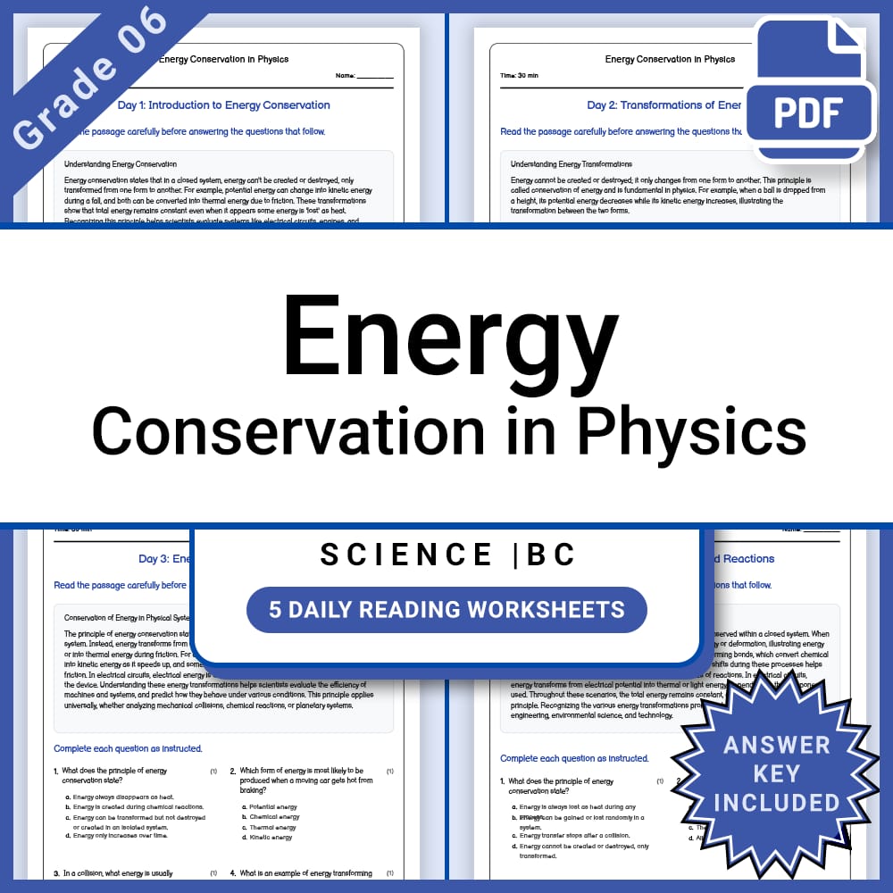 Grade 6 Science Lesson Group | Waves, Light, Energy, Circuits & Technology — included worksheet 7