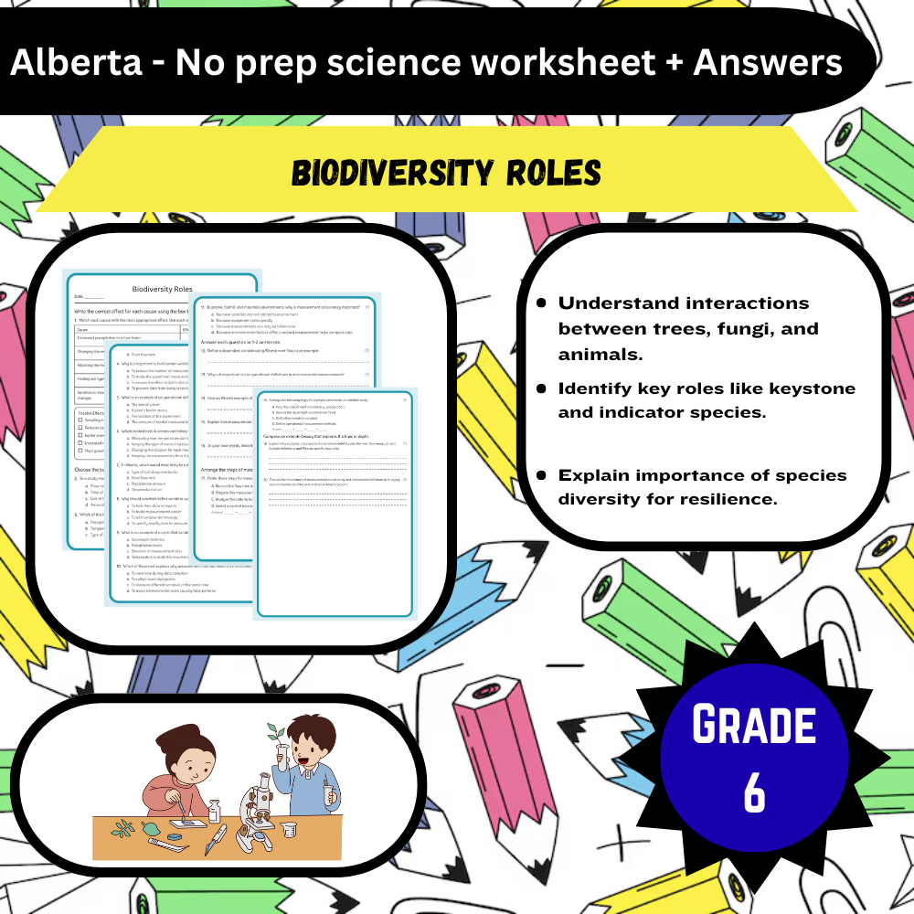 6th Grade Science | Biodiversity Roles Worksheet (PDF) – Alberta Standards