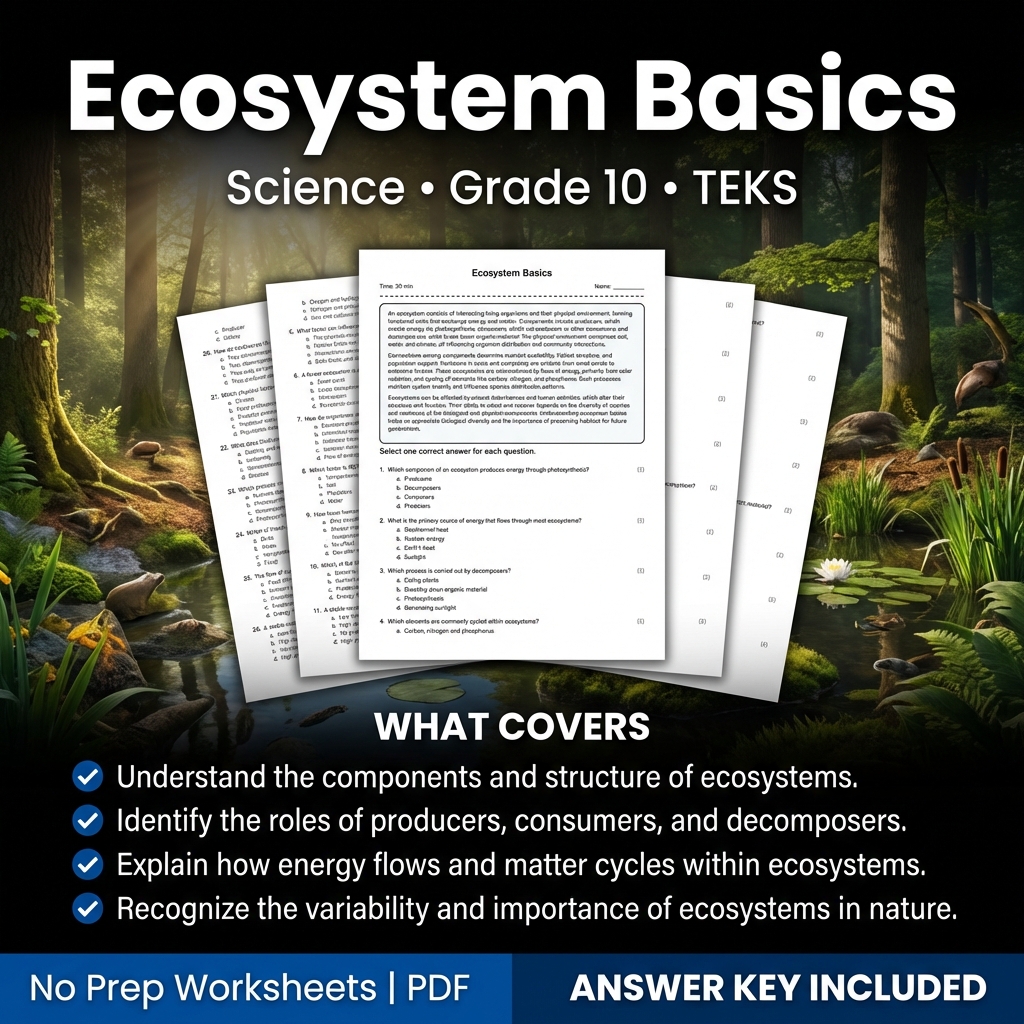 Ecosystem Basics Grade 10 Science Worksheet & Answer Key TEKS