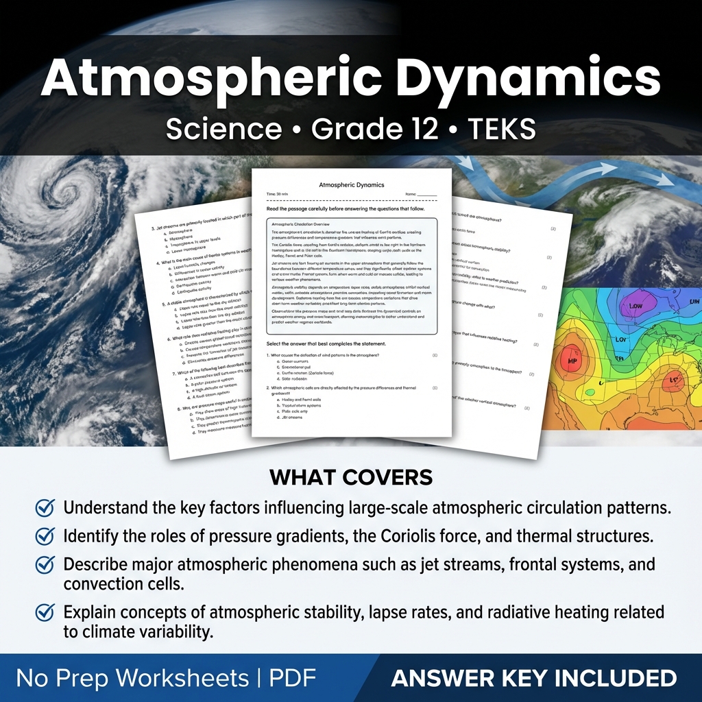 Atmospheric Dynamics Worksheet for Grade 12 Science | Standard Practice