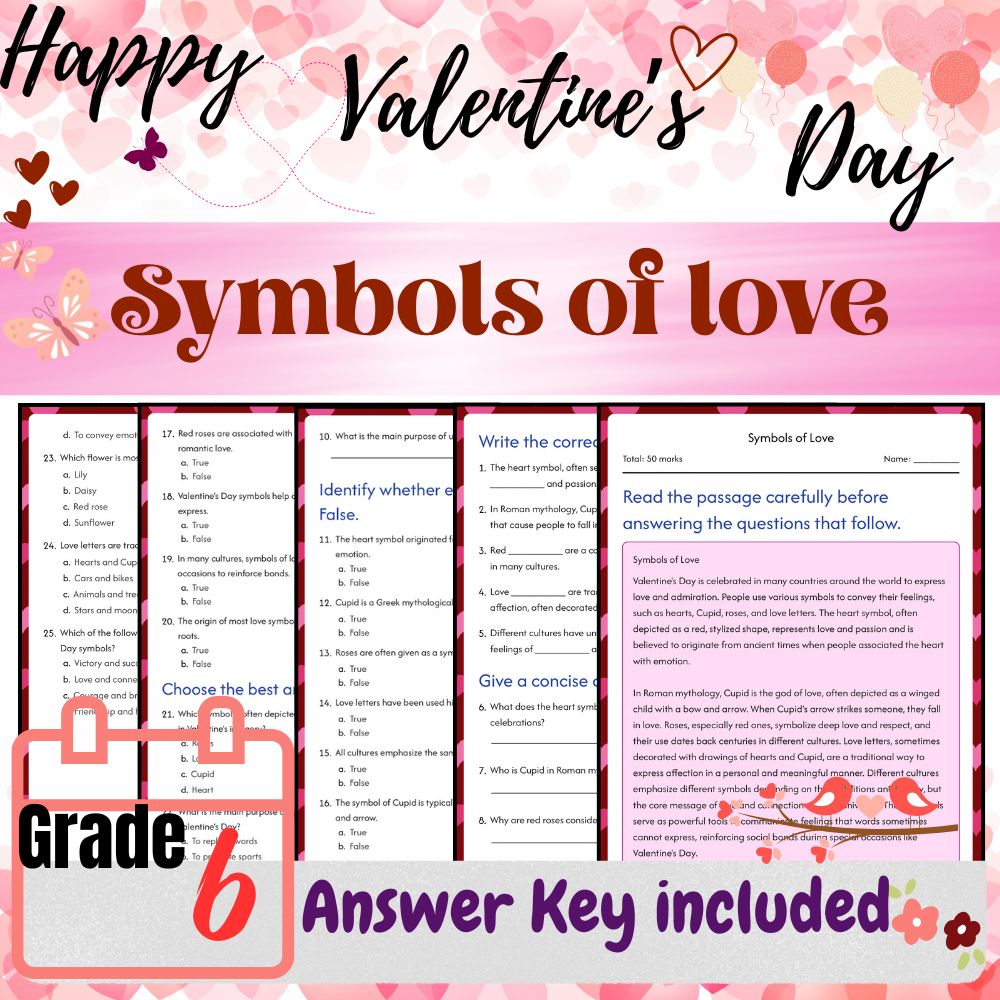 Grade 6 Seasonal Valentine’s Day Worksheets Bundle (PDF + Answer Key) — included worksheet 1