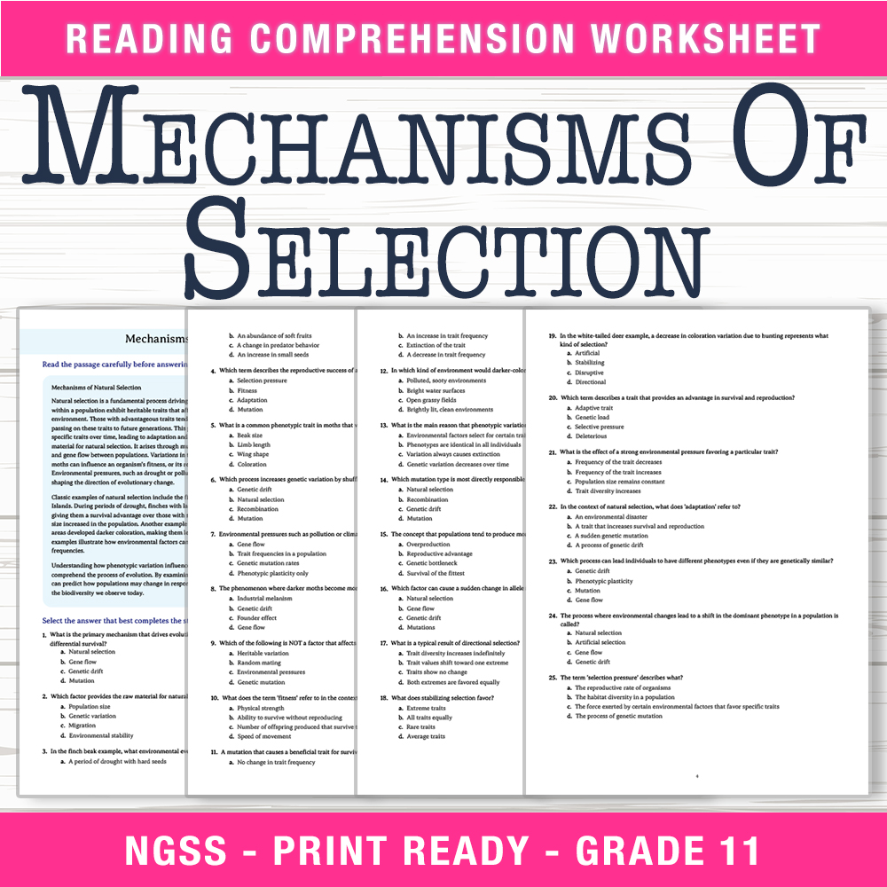 Grade 11 Science — worksheet — Grade 11 Science | Mechanisms of Selection Worksheet (PDF + Answer Key) — page 1
