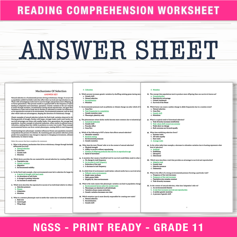 Grade 11 Science — worksheet — Grade 11 Science | Mechanisms of Selection Worksheet (PDF + Answer Key) — page 2