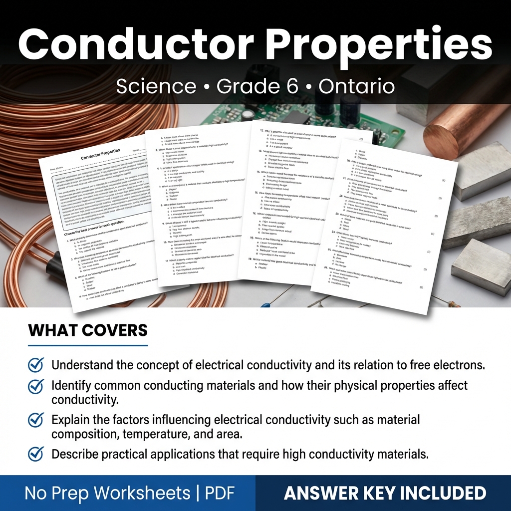 Grade 6 Science Worksheet on Conductor Properties | Ontario Standards