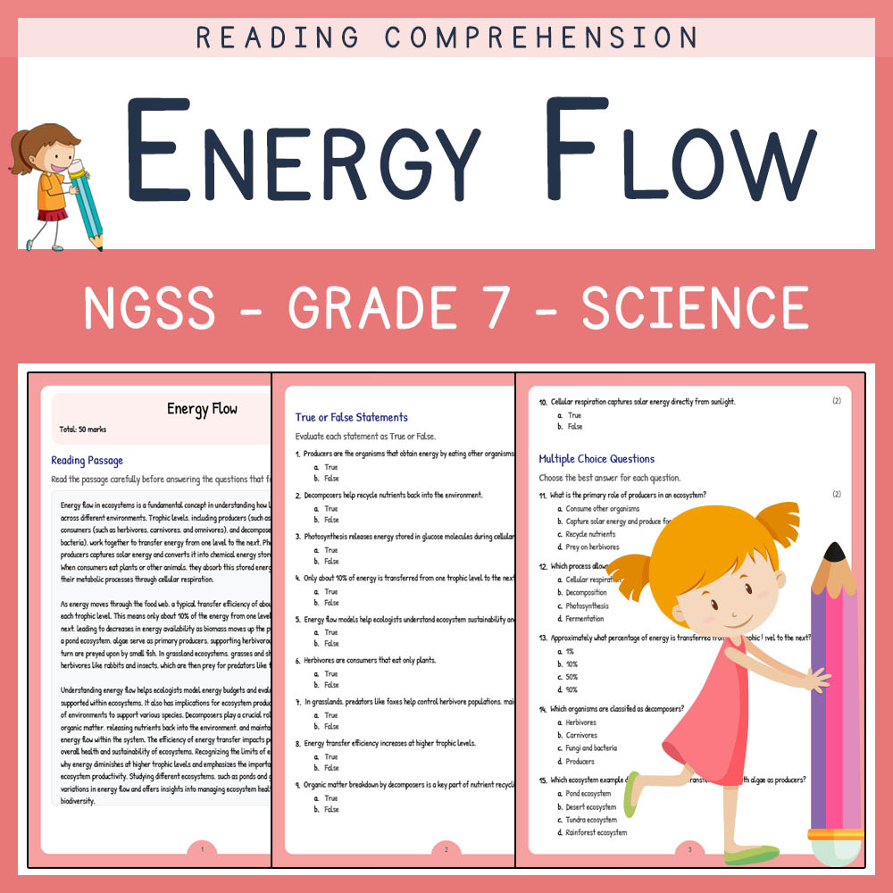 Grade 7 Science worksheet worksheet — Grade 7 Science | Energy Flow Worksheet & Answer Key | NGSS Aligned — page 1