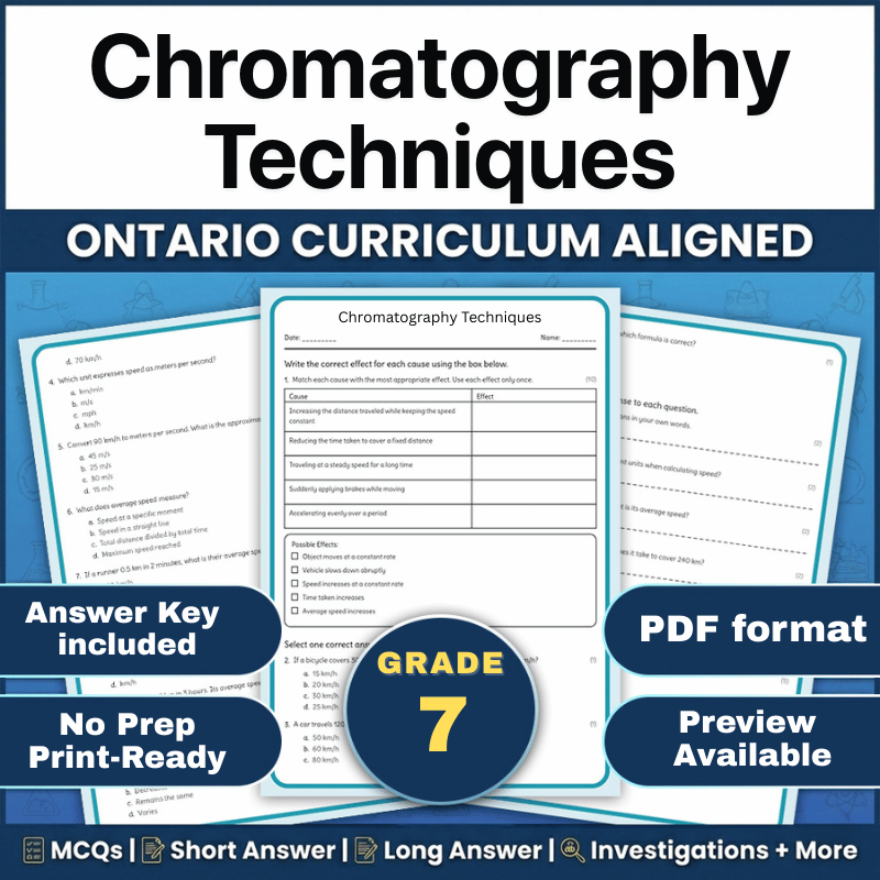Grade 7 Science | Chromatography Techniques Worksheet (Ontario, PDF)