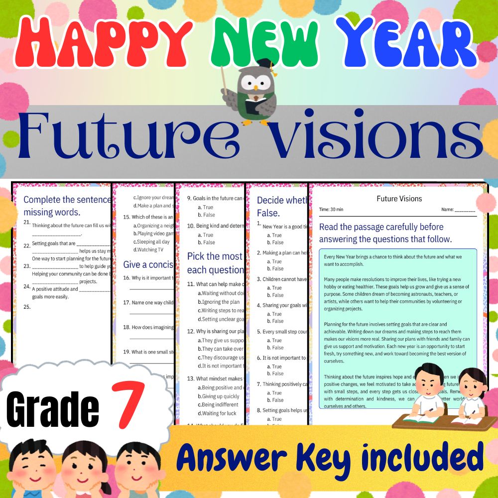 Grade 7 Seasonal New Year Future Visions Worksheet for Mastery |PDF + Answer Key
