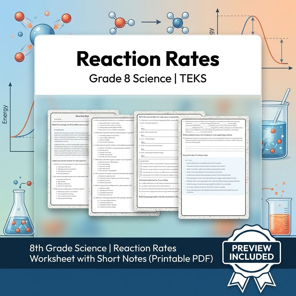 8th Grade Science | Reaction Rates Worksheet with Short Notes (Printable PDF)
