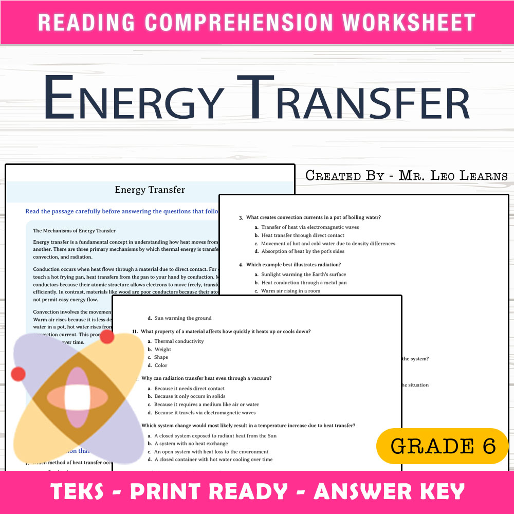 Grade 6 Science worksheet worksheet — Grade 6 Science — Energy Transfer Worksheet for Mastery — page 1
