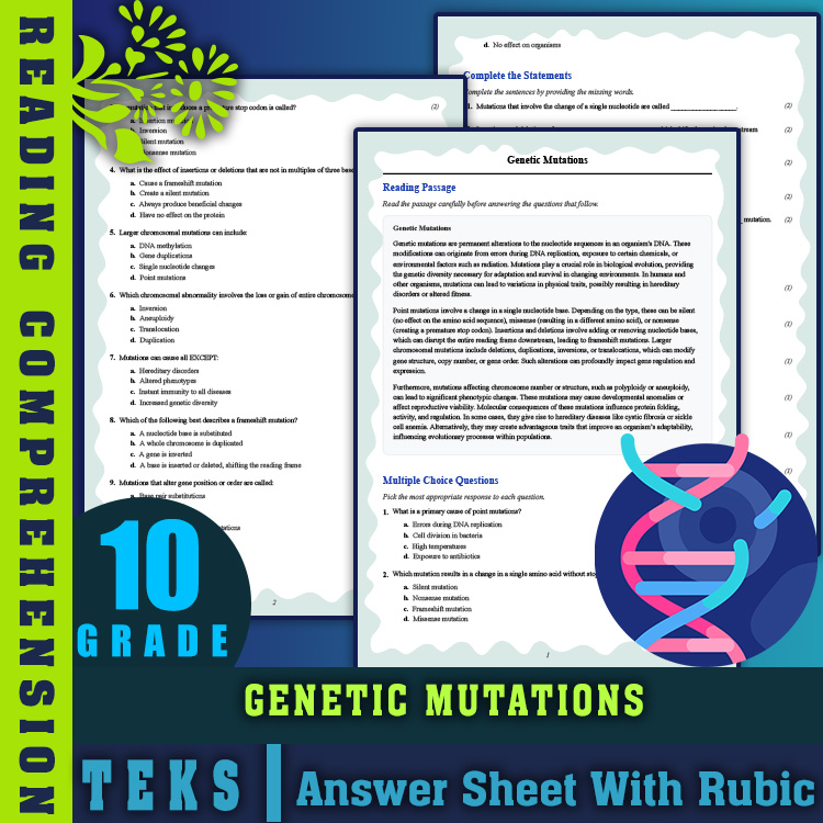 Grade 10 Science reading worksheets worksheet — Grade 10 Science | Genetic Mutations Reading Worksheet (PDF + Answer Key)…